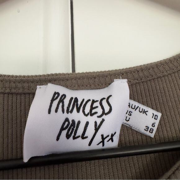 Princess Polly Olive Underwire Double Tie Front Crop Top Short Sleeve Round Neck - Picture 6 of 9